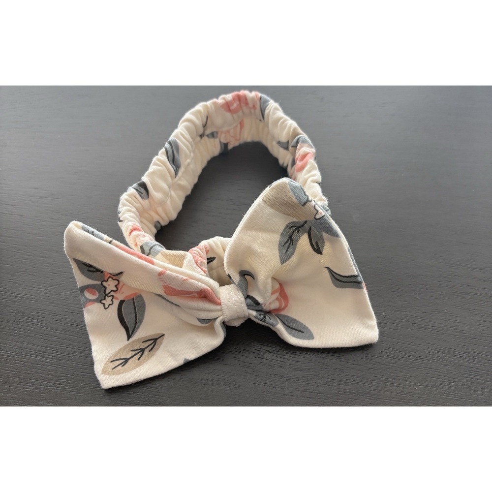 Handmade Beige Floral Bow Scrunchie!